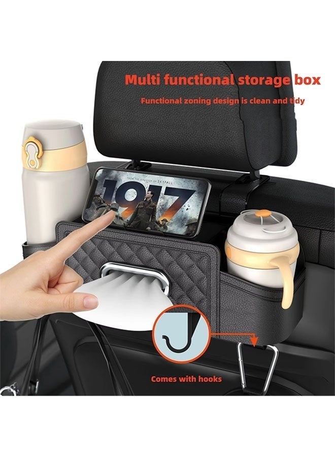 Arabest Car Tissue Holders Leather Car Seat Back Storage Bag Car Back Seat Organizer with Tissue Box Multifunctional Car Organizer for Hold Phone,Drinks,Handbag,Compatible with Most Vehicles (Black) - Image 5